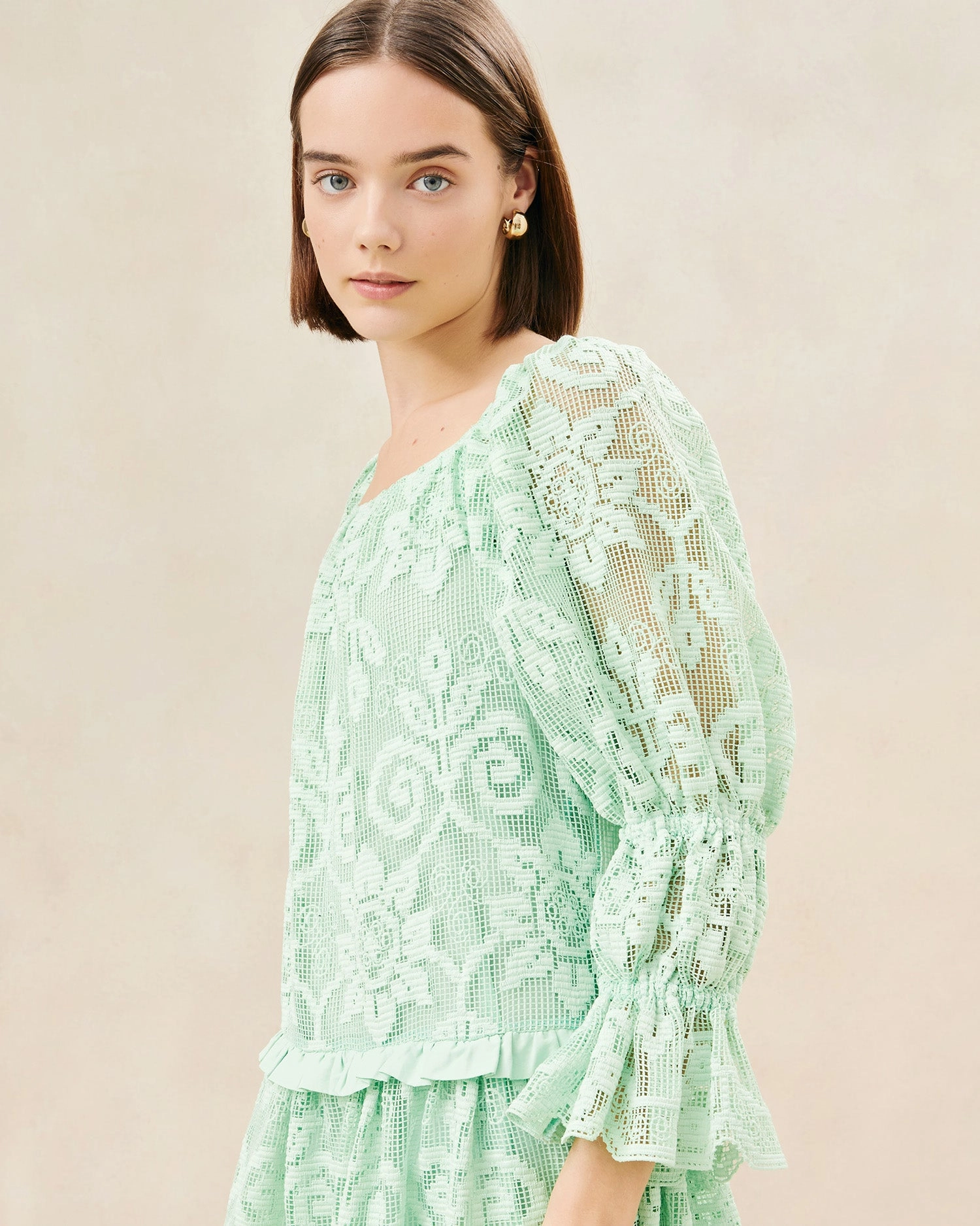 Antoinette Sage Tiered Lace Dress