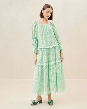 Antoinette Sage Tiered Lace Dress