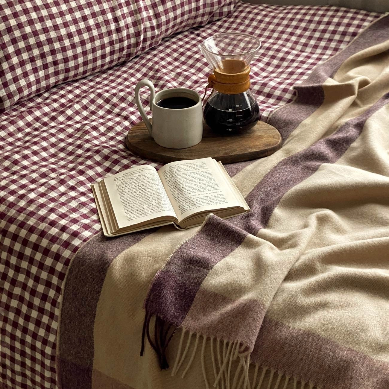 Berry Gingham 100% Linen Duvet Cover