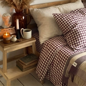 Berry Gingham 100% Linen Duvet Cover