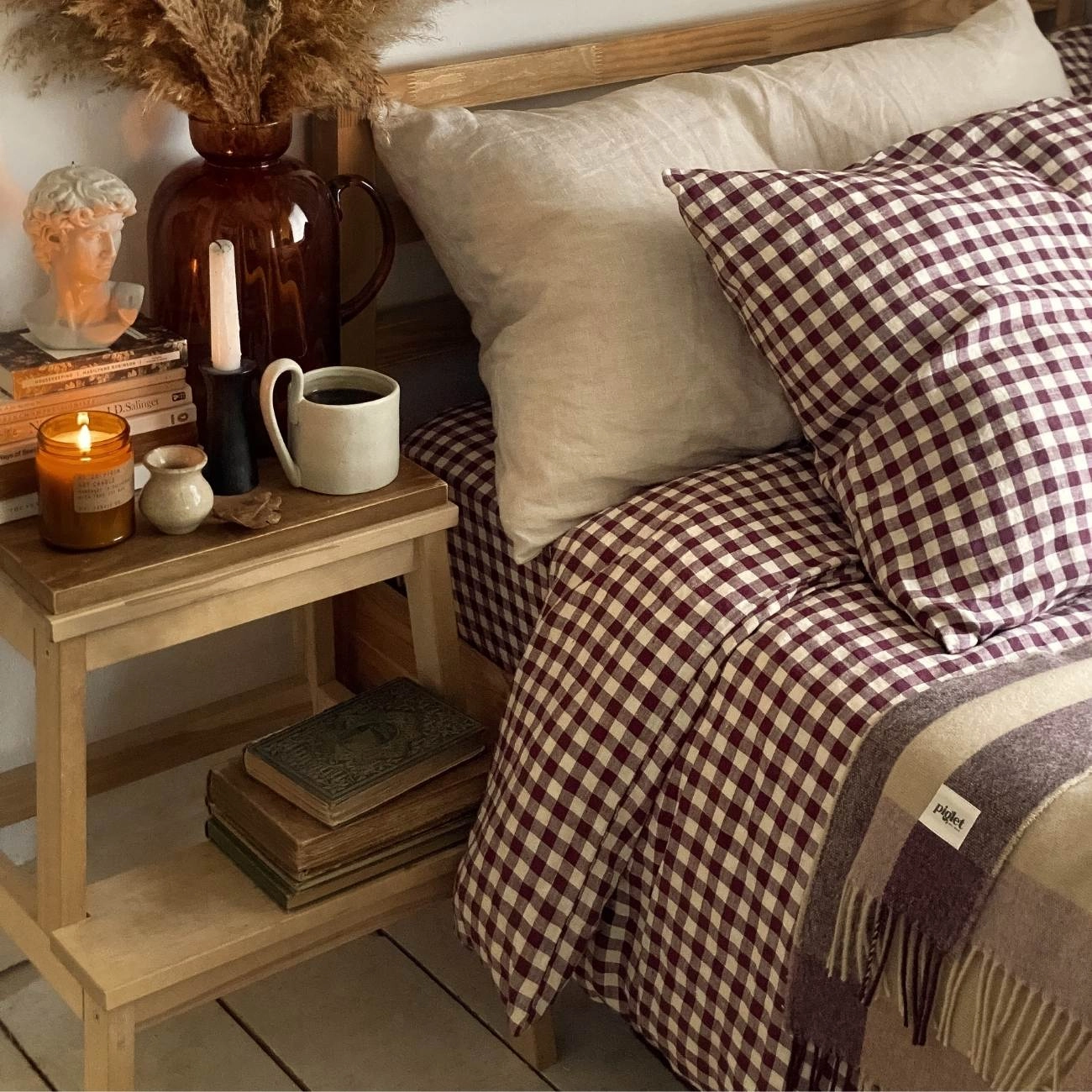 Berry Gingham 100% Linen Duvet Cover