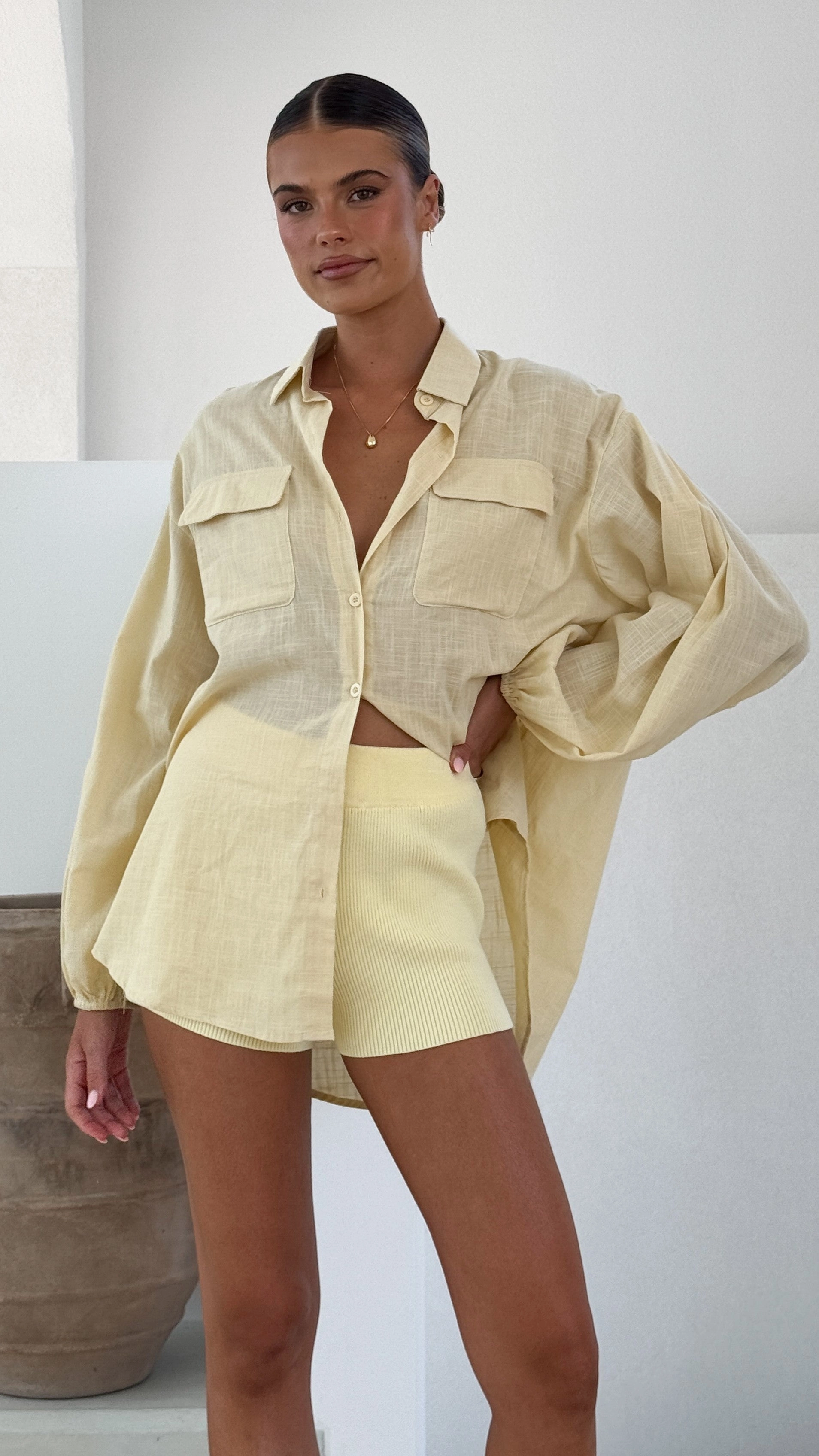 Bianca Knit Ribbed Shorts - Lemon