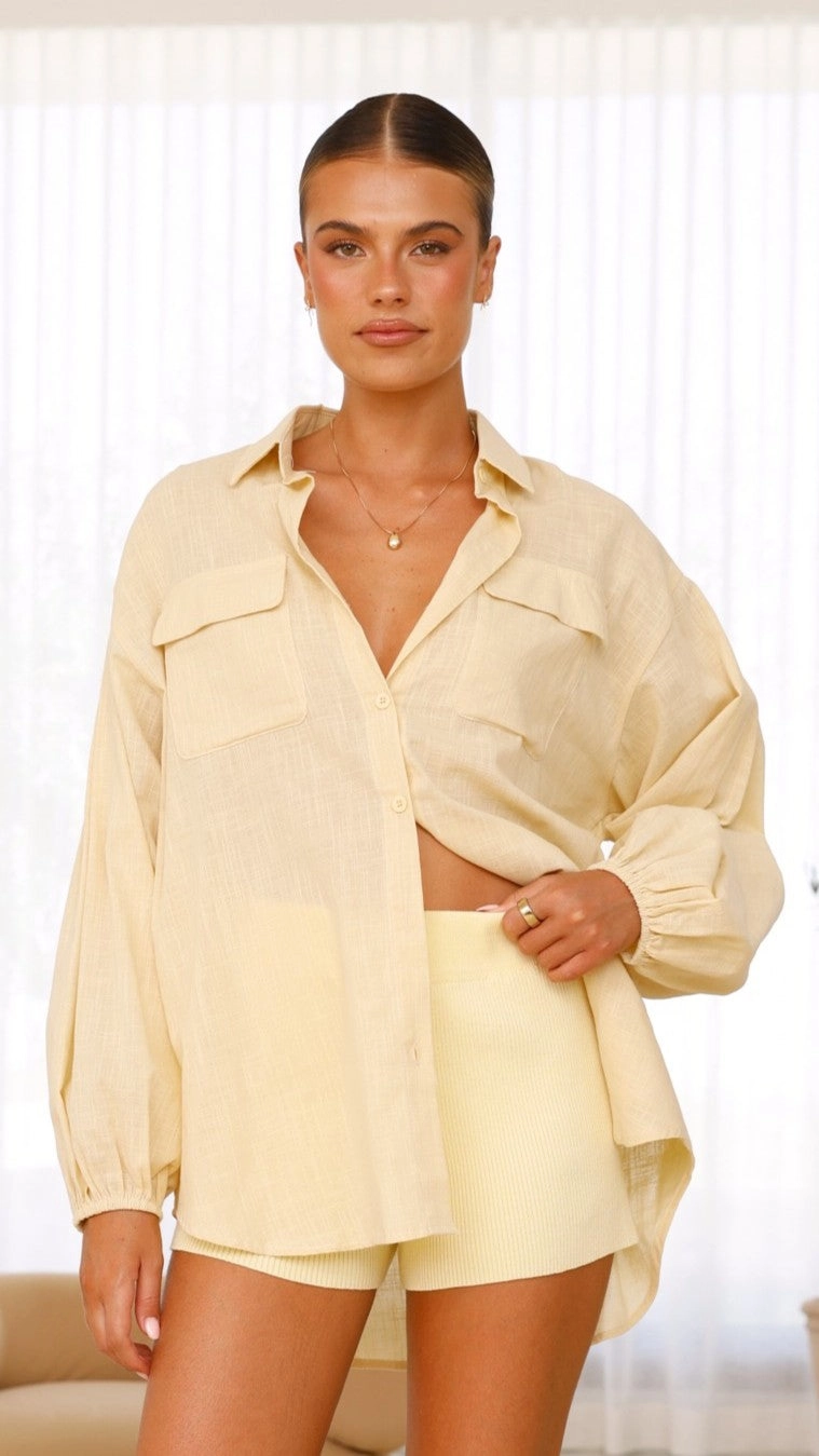 Bianca Knit Ribbed Shorts - Lemon