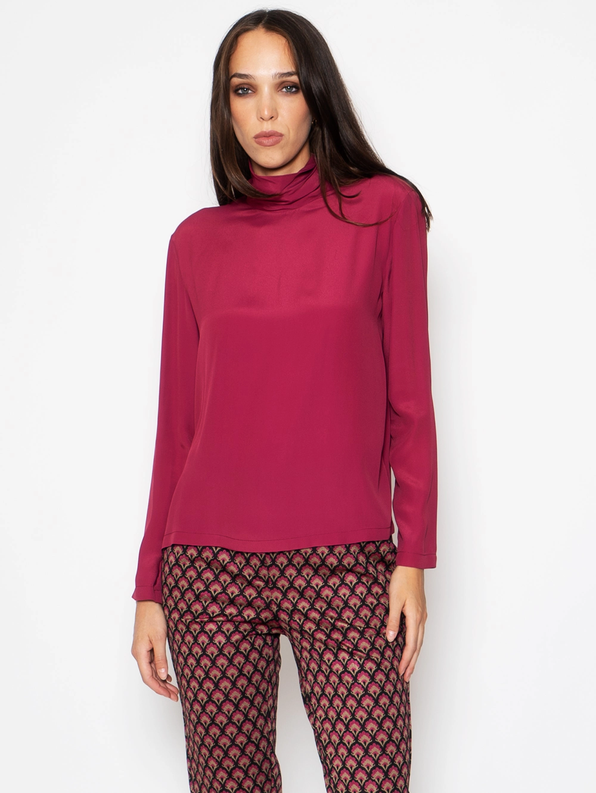 Blouse with Purple High Neck