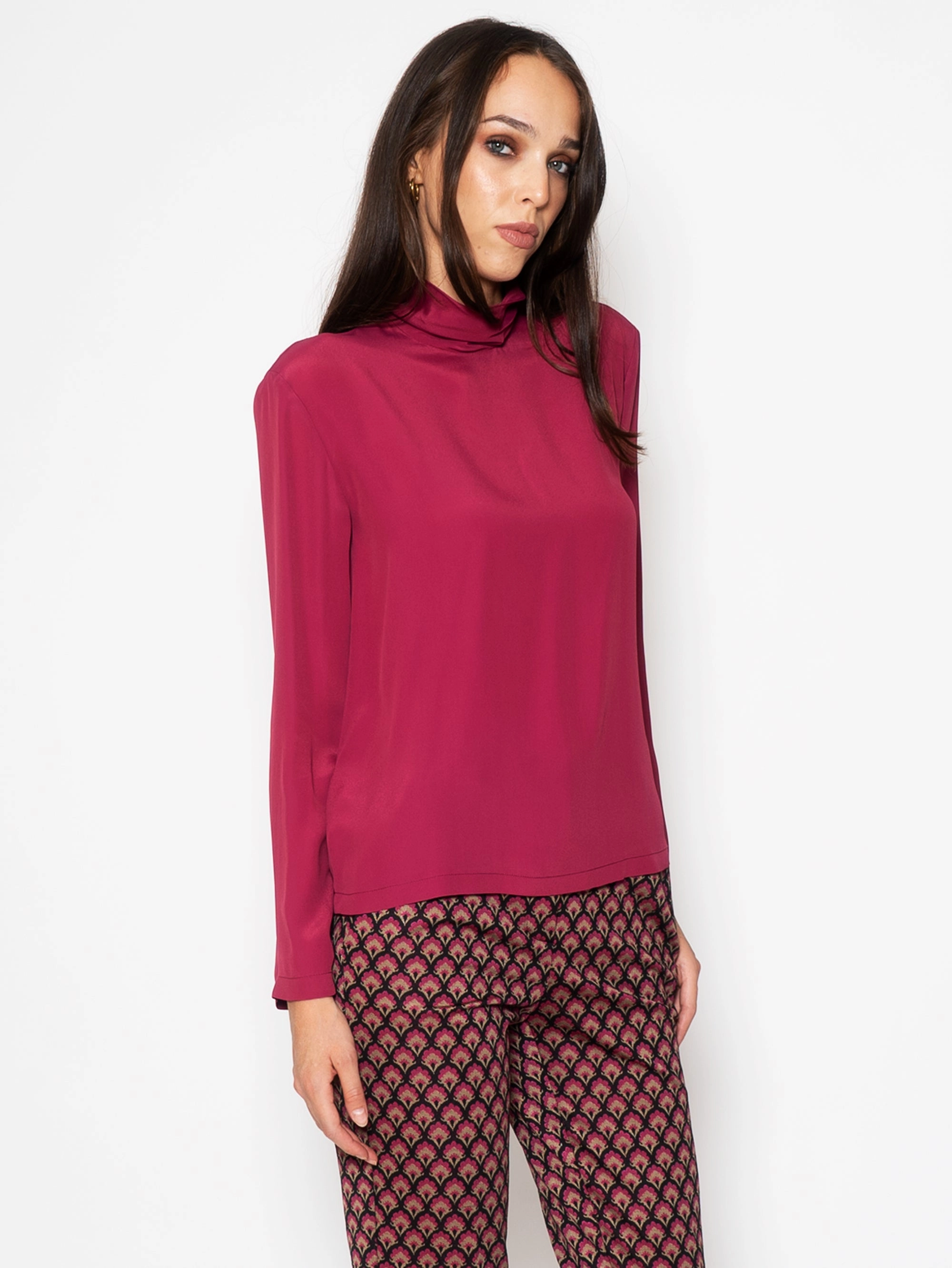 Blouse with Purple High Neck