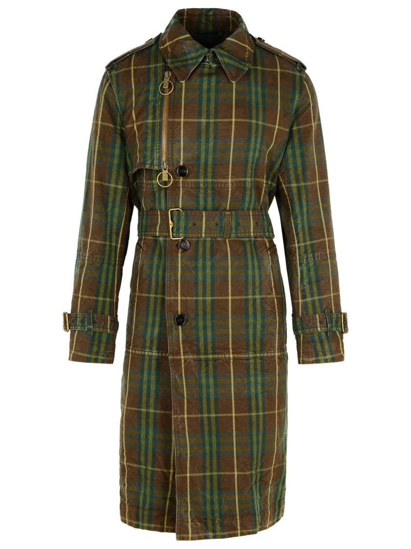 'Check' Dark Green Cotton Trench Coat