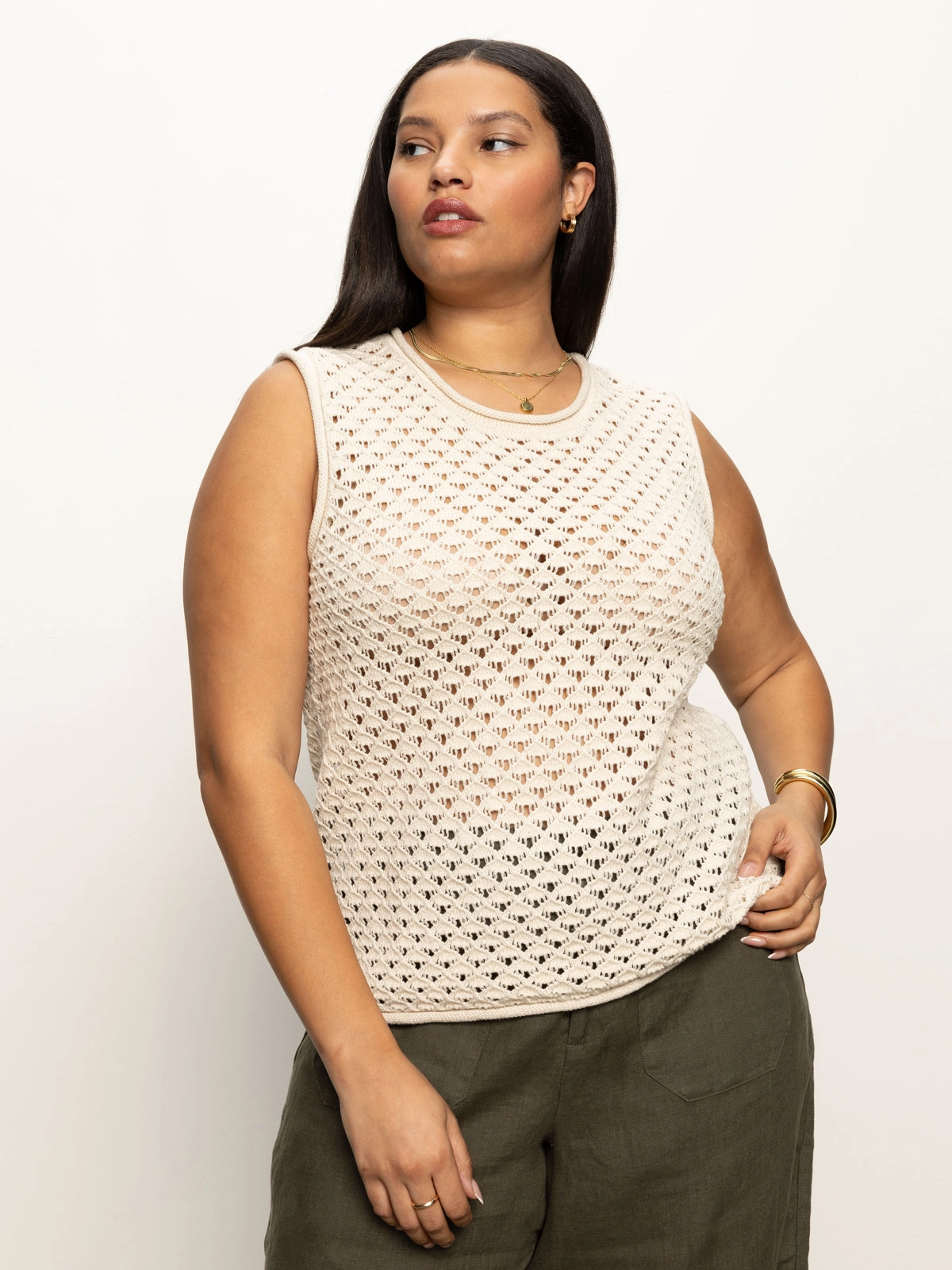 Crochet Shell Sweater Eco Natural Extended Sizing