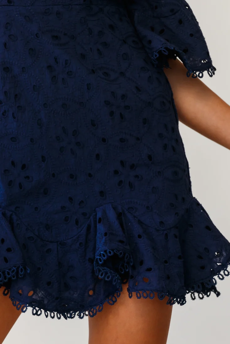 Elissa Off-Shoulder Broderie Anglaise Dress Navy