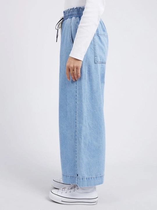 Elm Greta Wide Leg Pant Mid Blue Denim