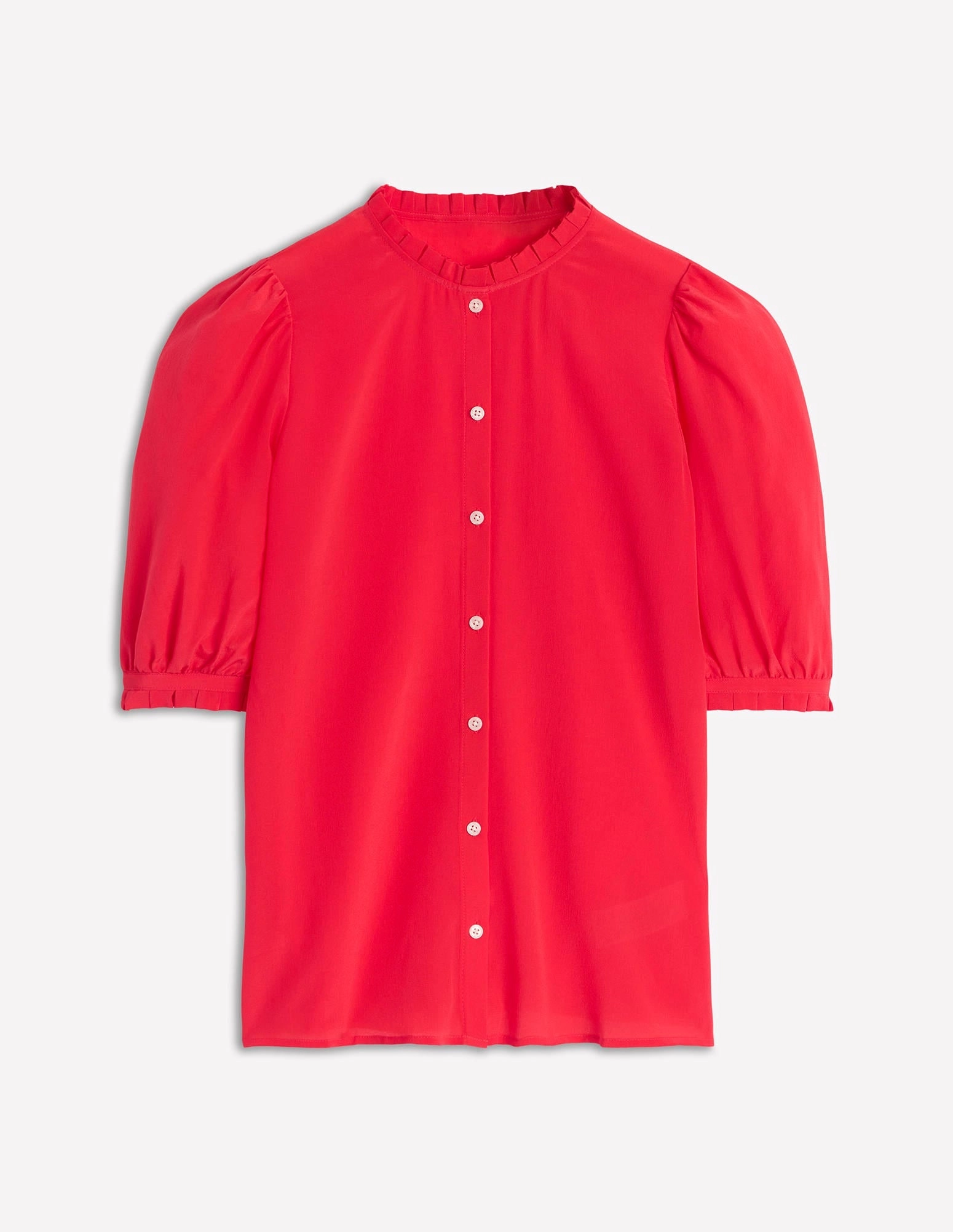 Frill Detail Silk Top-Poppy Red