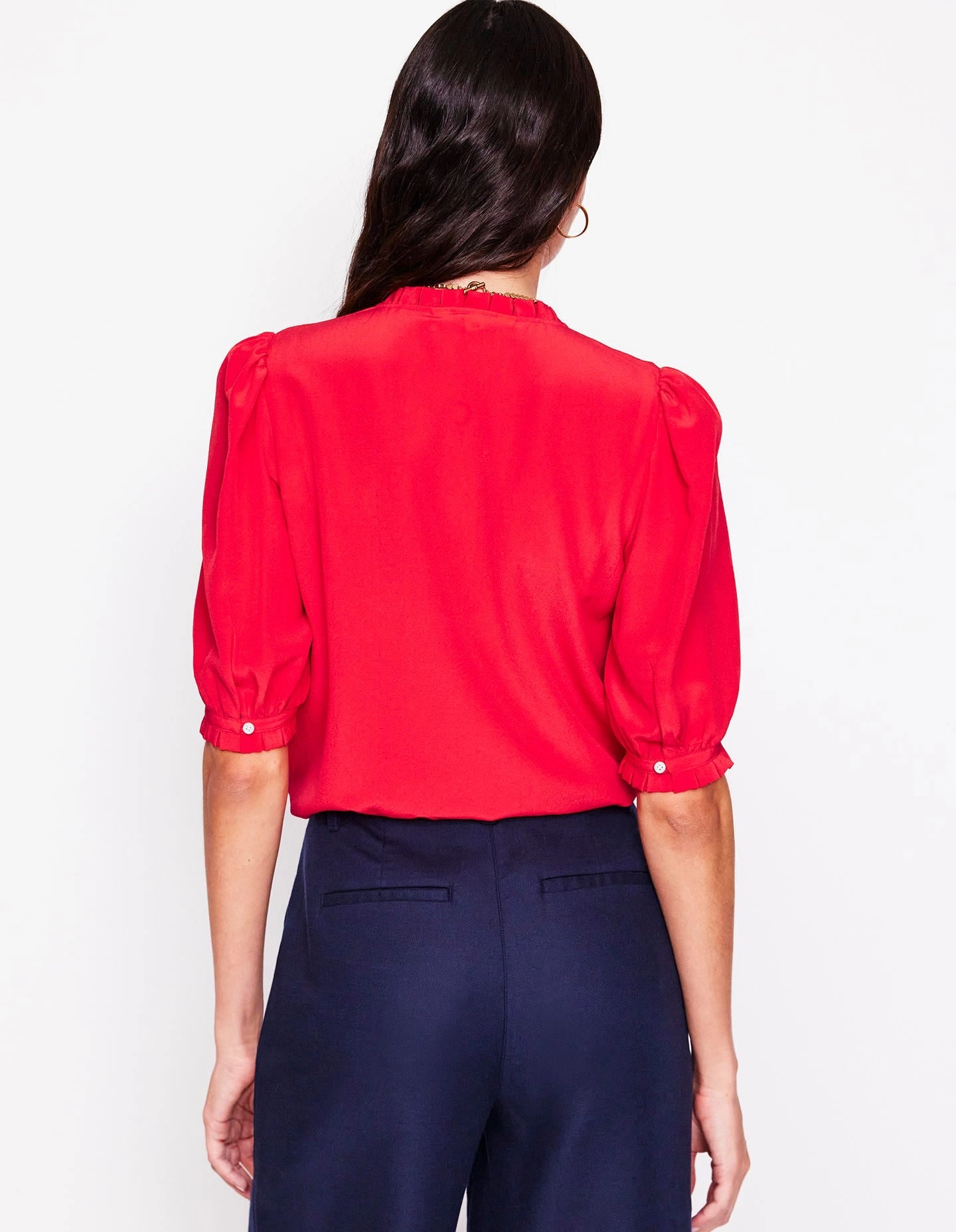 Frill Detail Silk Top-Poppy Red