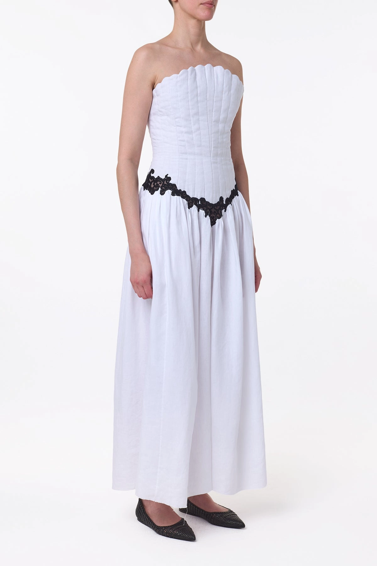 Glenn Lace Maxi Dress in White Aloe Linen