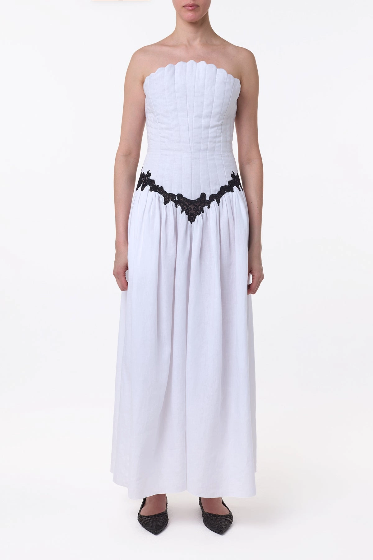 Glenn Lace Maxi Dress in White Aloe Linen