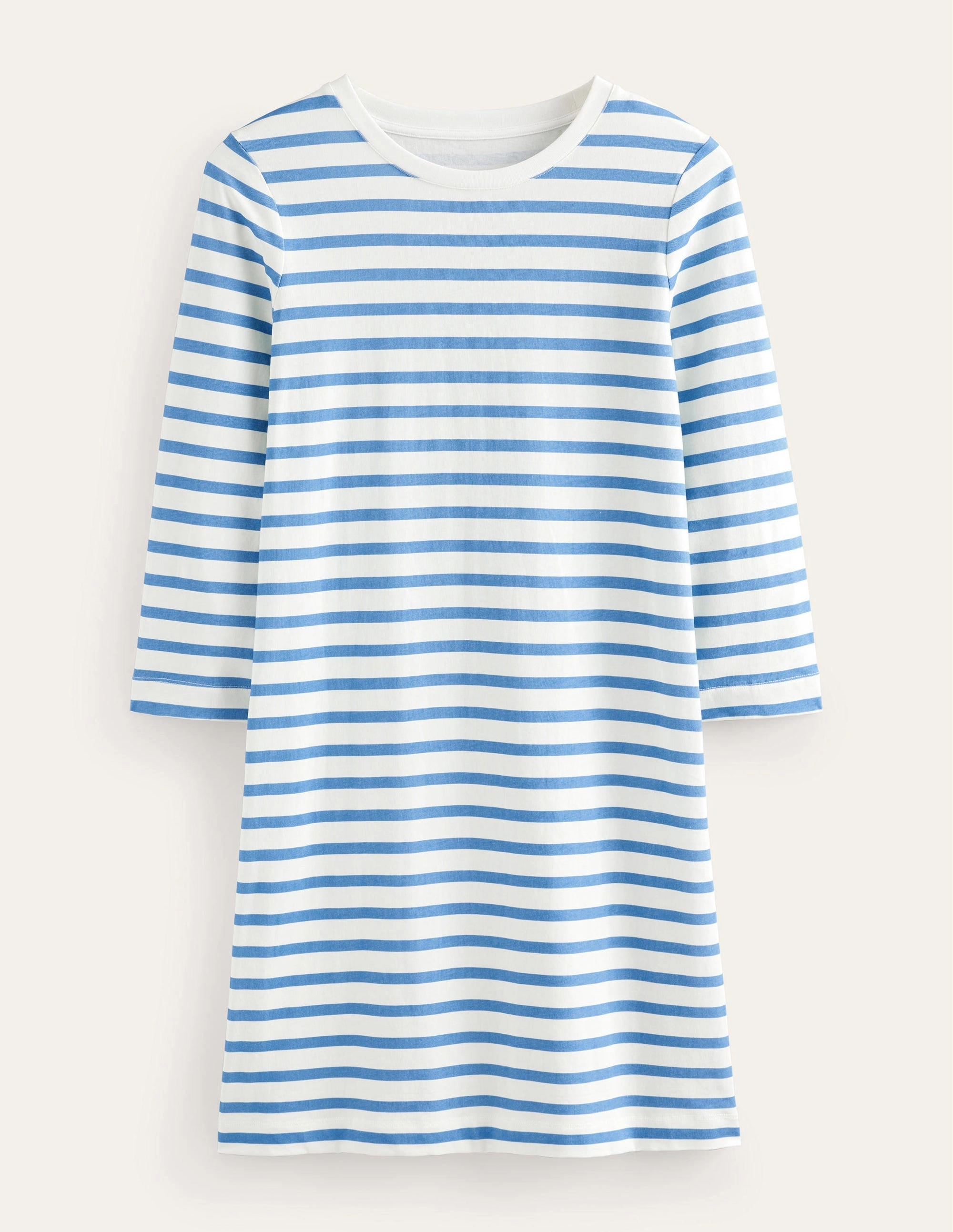 Jersey Mini T-Shirt Dress-Ivory and Blue Stripe