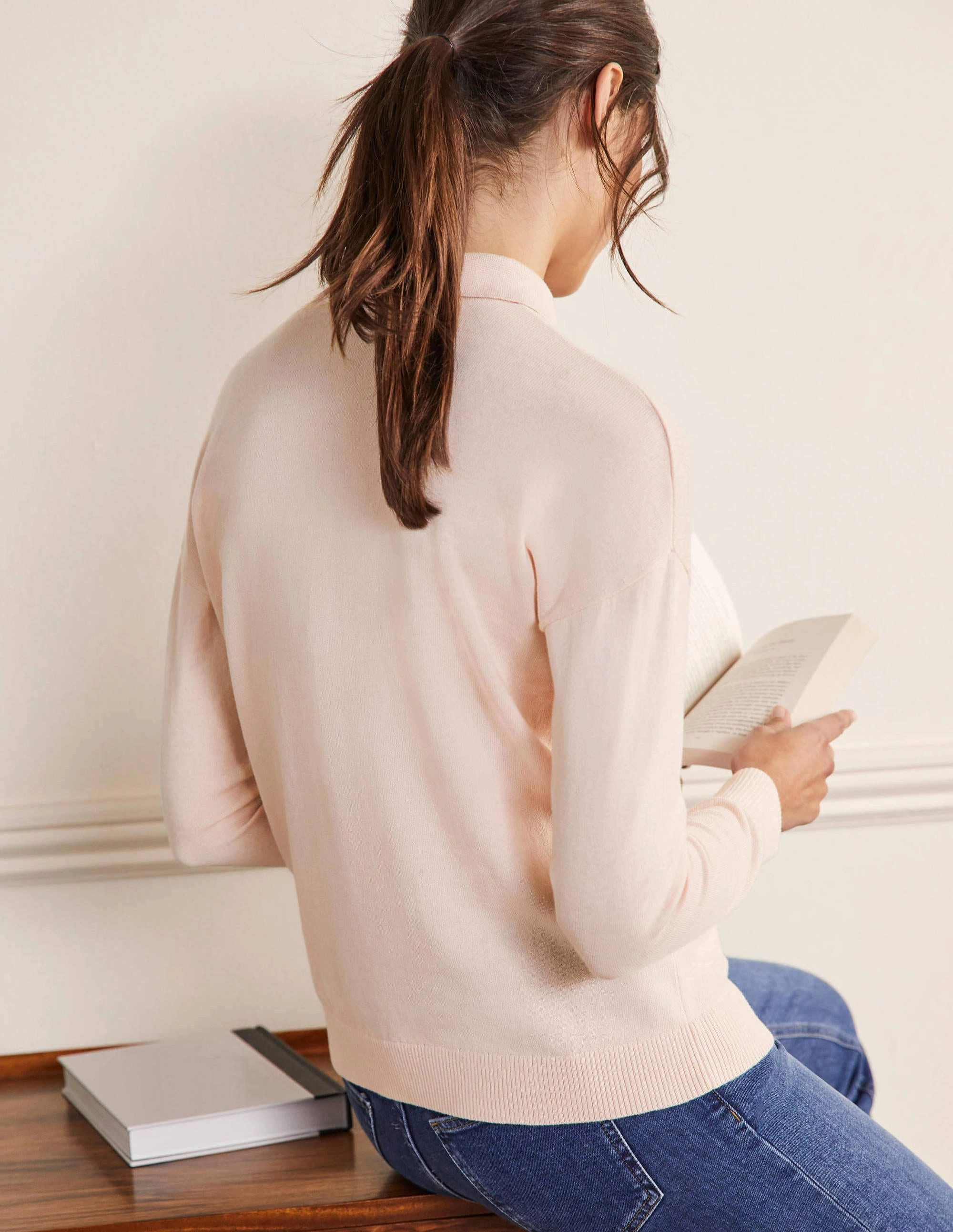 Jewelled Button Rugby Jumper-Milkshake
