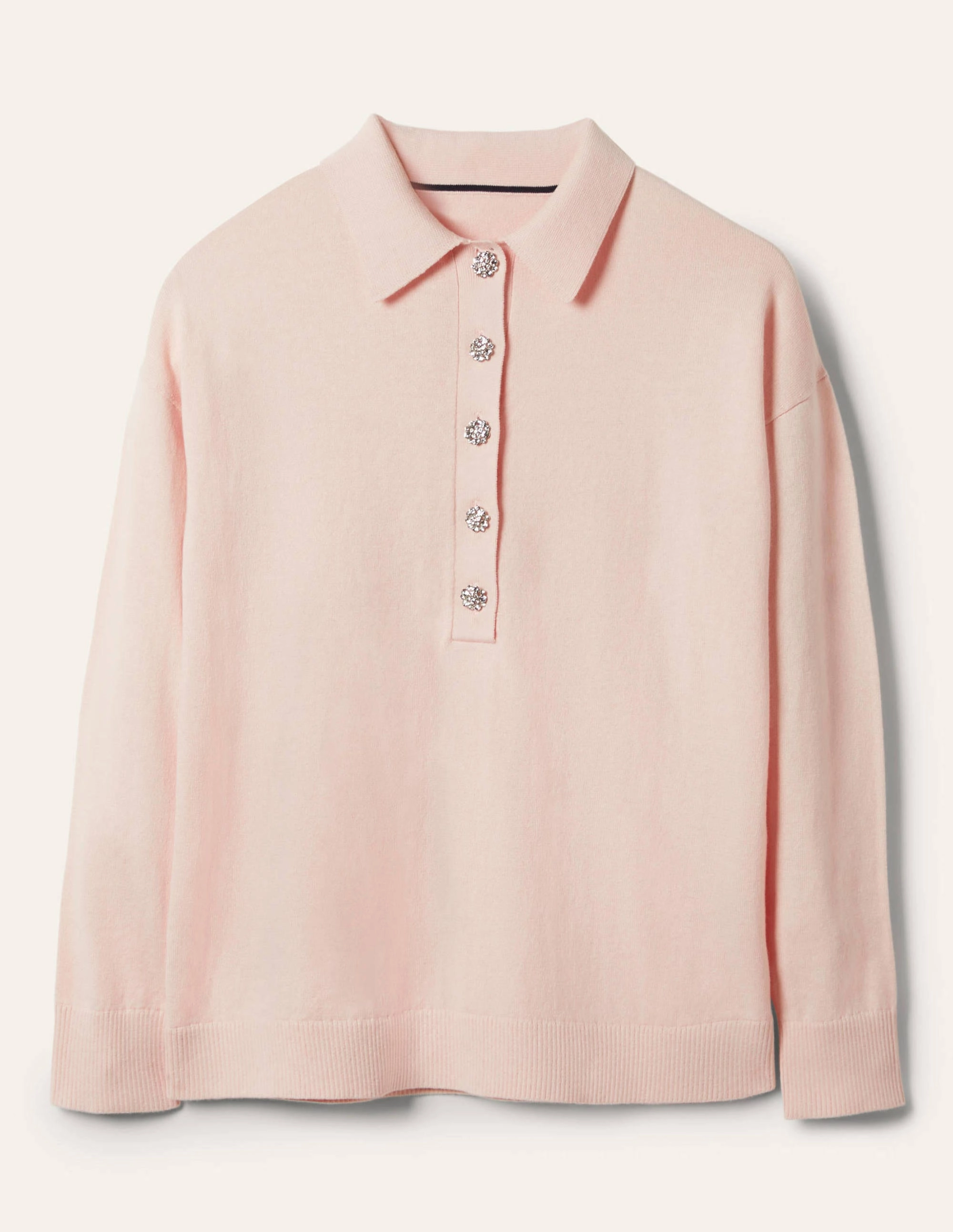 Jewelled Button Rugby Jumper-Milkshake