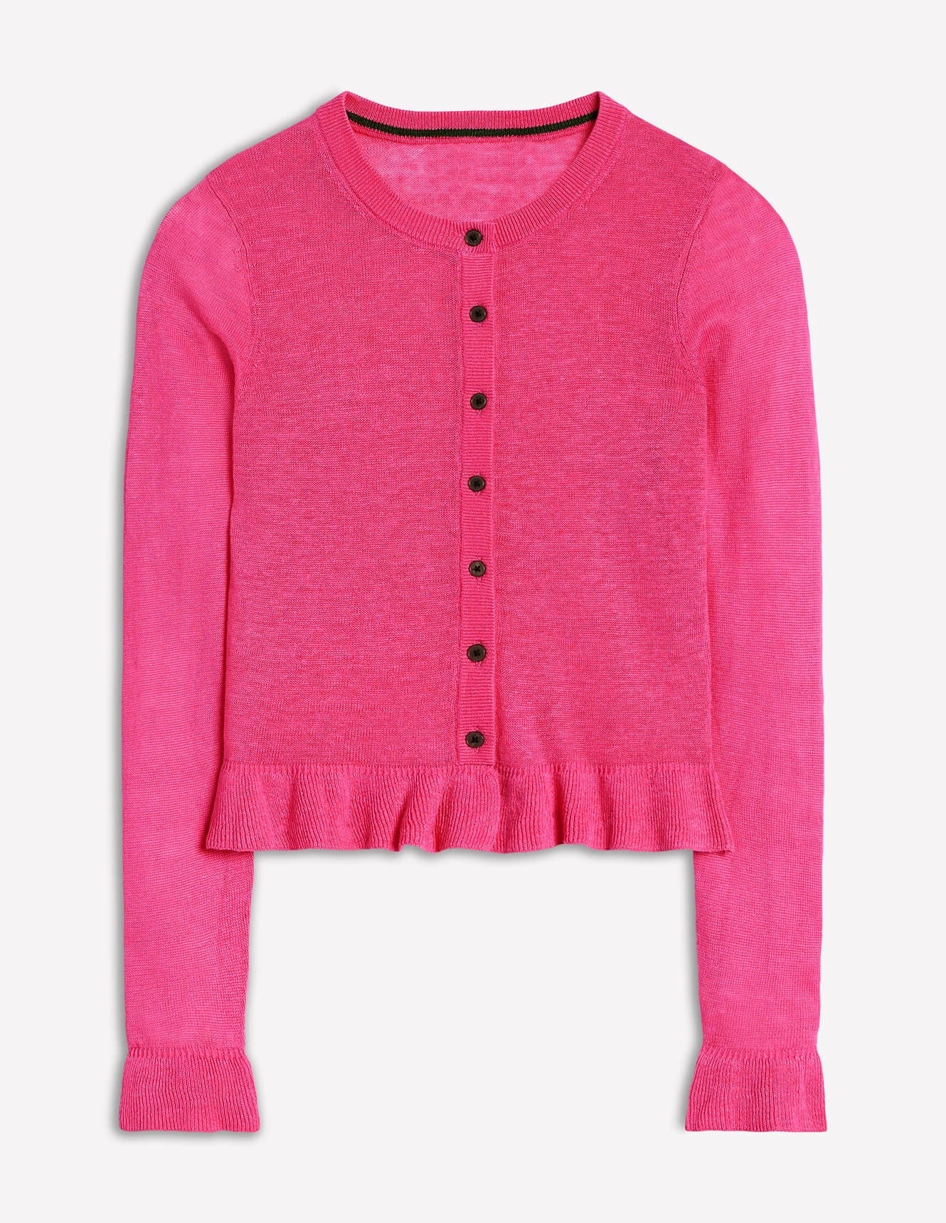 Josie Cropped Linen Cardigan-Sorbet Pink