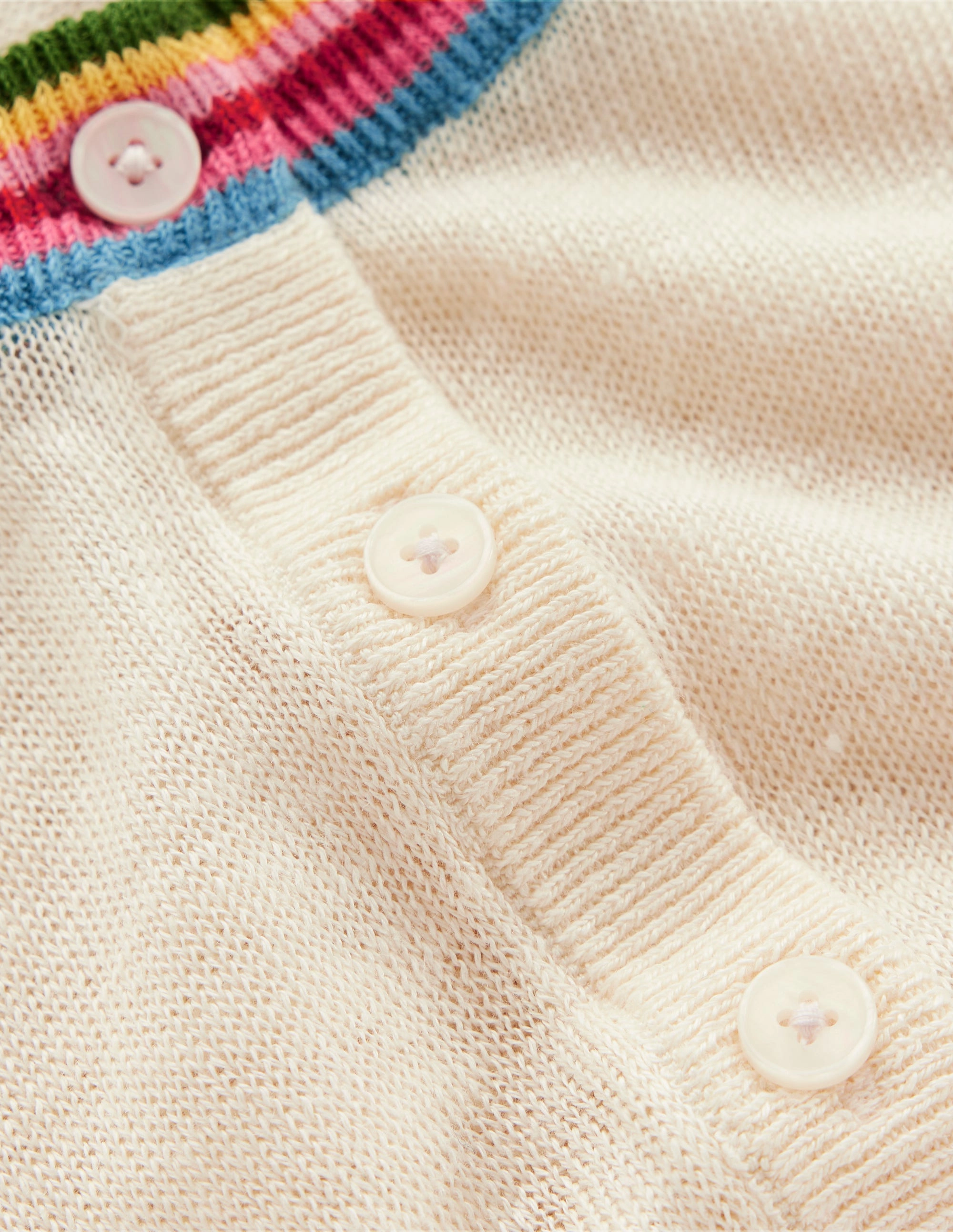 Josie Cropped Linen Cardigan-Warm Ivory. Multi Stripe