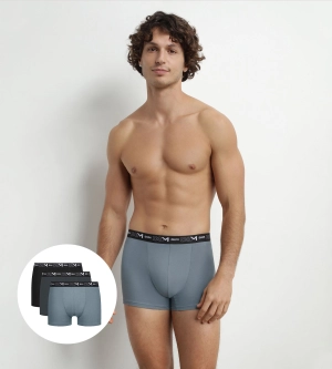 Lot de 3 Boxers homme Noir Gris ceinture contrastée Dim Coton Stretch