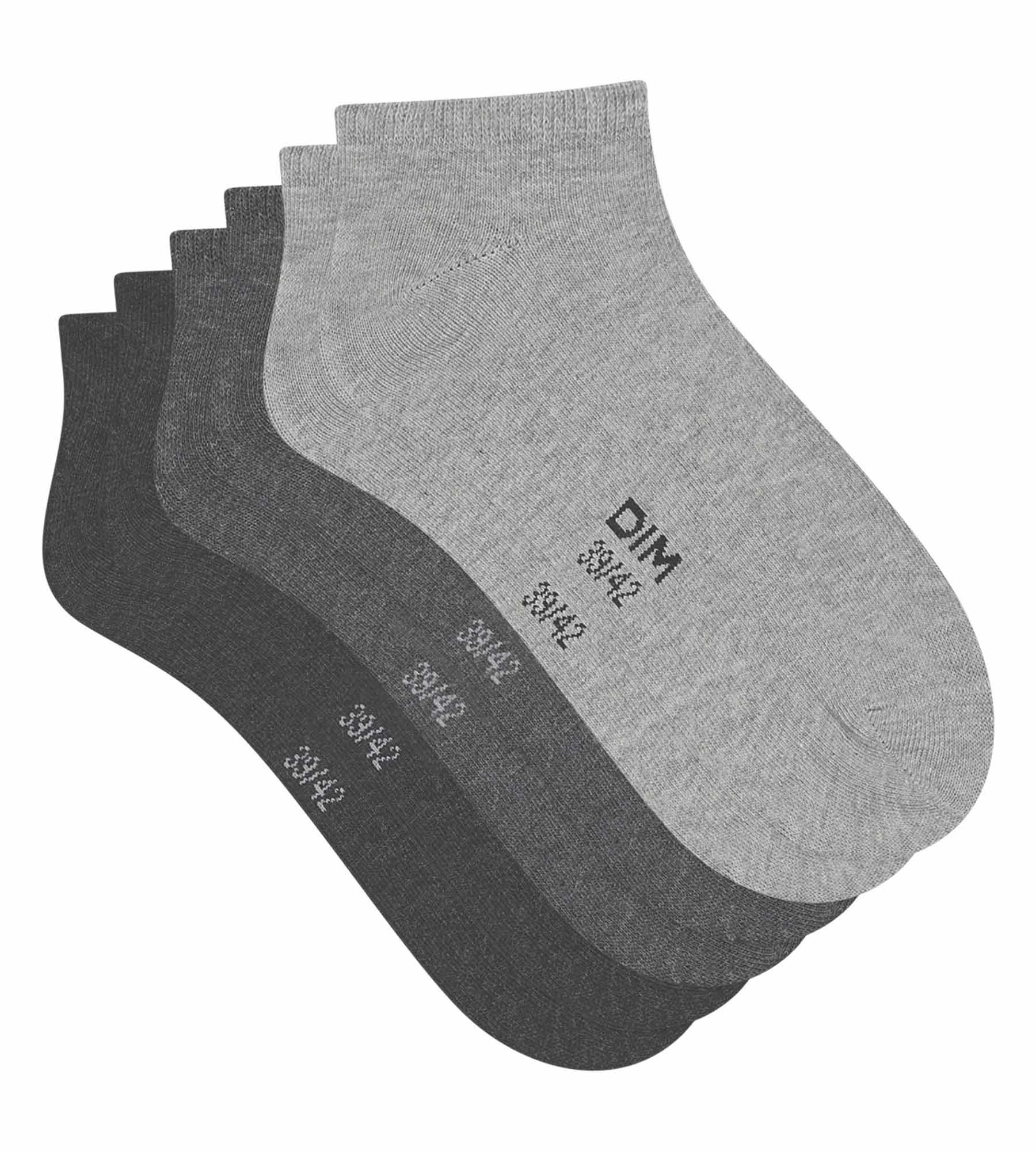 Lot de 3 paires de chaussettes courtes femme Gris Anthracite Dim Coton