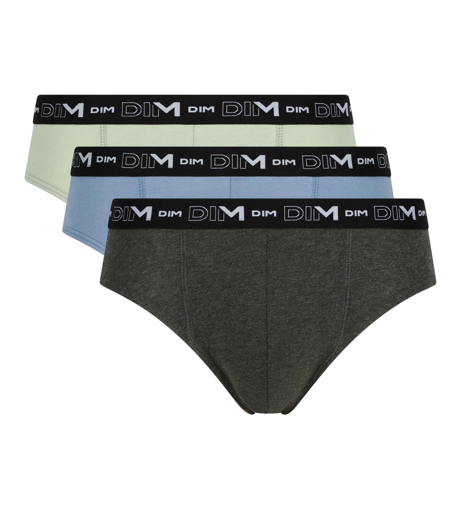Lot de 3 slips homme Pistache Bluet Noir Chiné Dim Coton Stretch