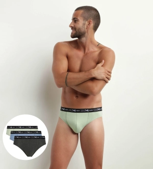 Lot de 3 slips homme Pistache Bluet Noir Chiné Dim Coton Stretch