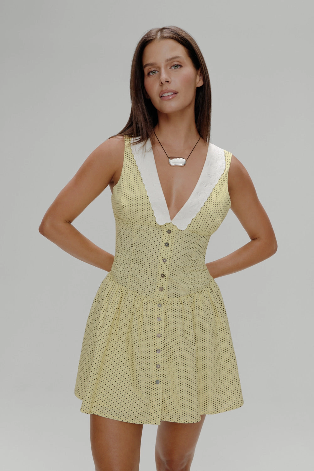 Marley Cotton Mini Dress - Lemon Dot