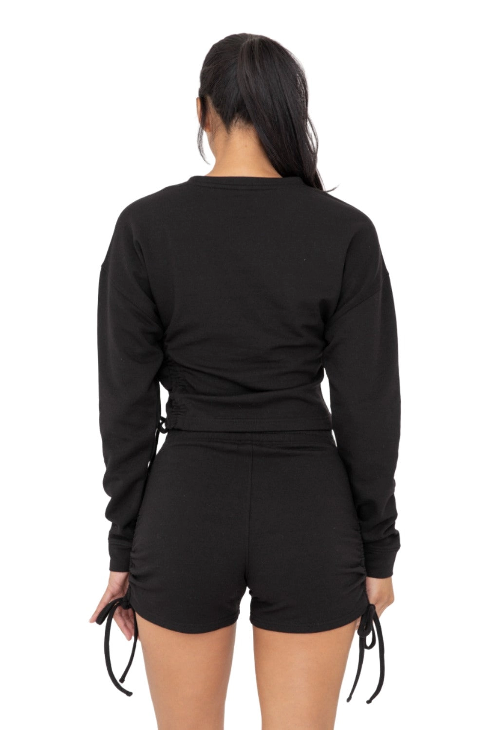 Mono B Fleece Side Cinch Long Sleeve Crewneck Top KTR12188