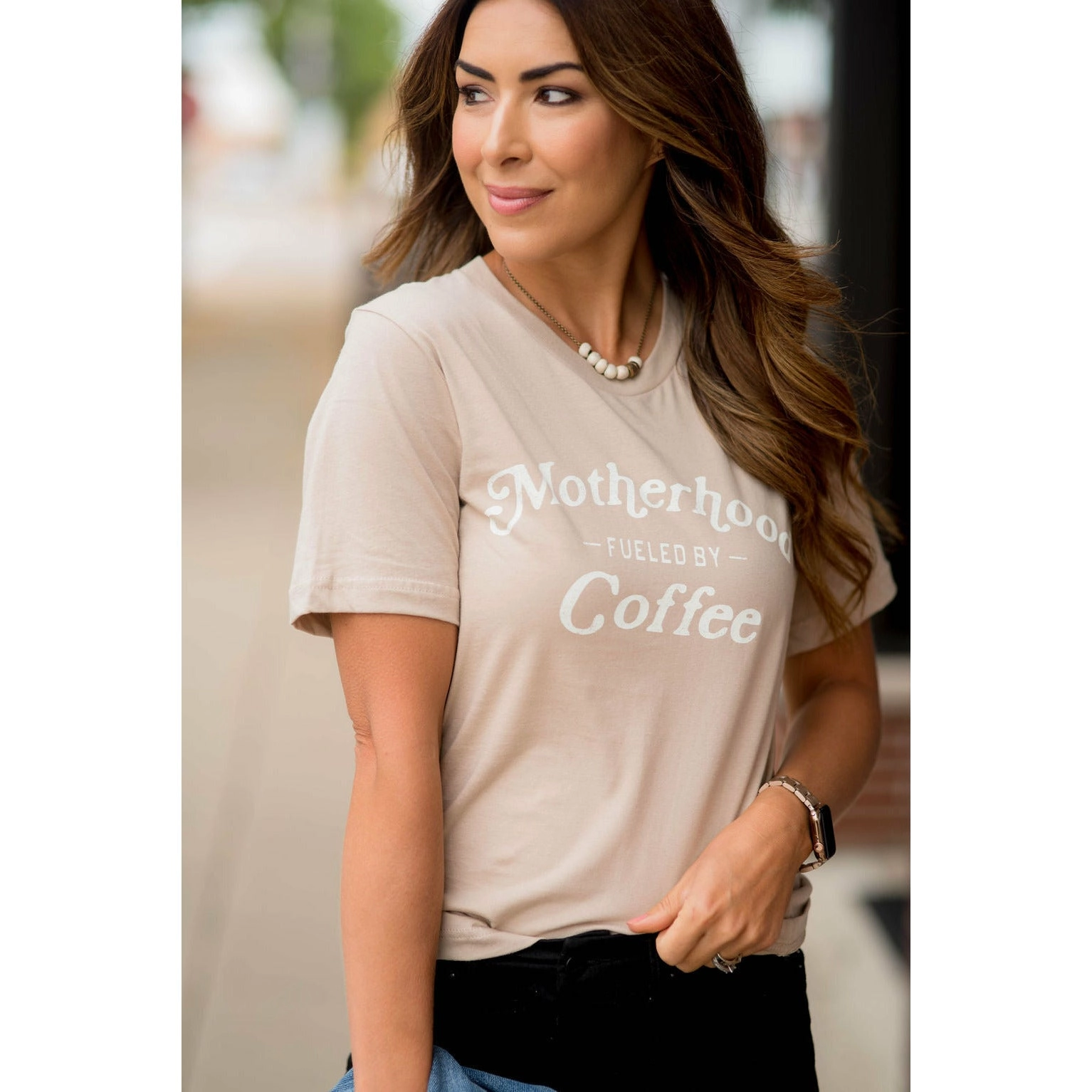 Motherhood Fueled By Coffee Graphic Tee