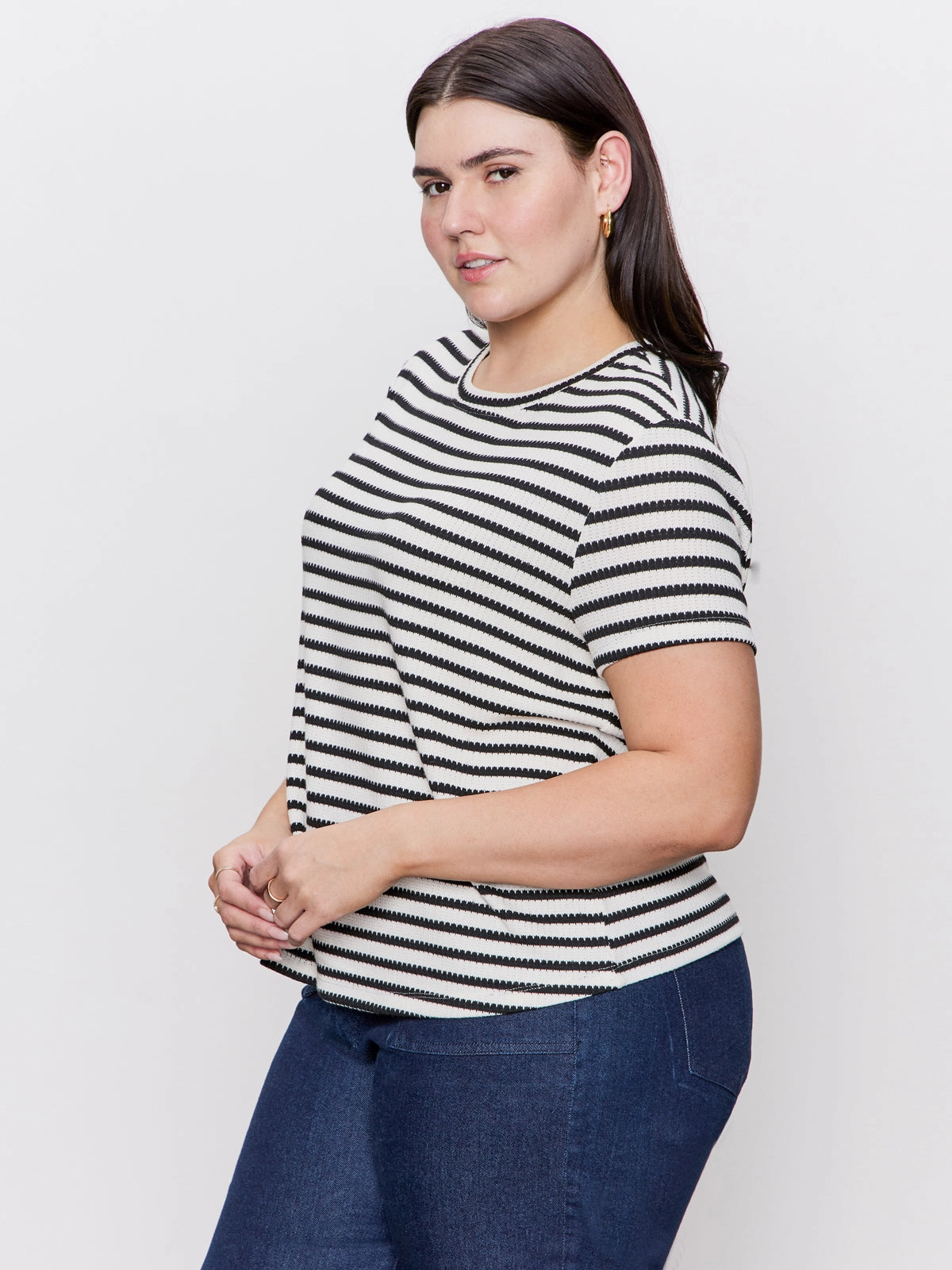 Perfect Textured Tee Macrame Black Stripe Extended Sizing