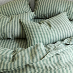 Pine Green Pembroke Stripe 100% Linen Fitted Sheet