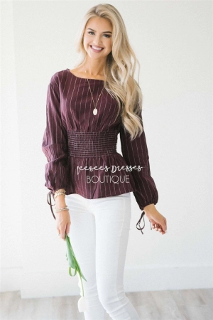 Pinstripe Cinched Waist Tie Sleeve Top