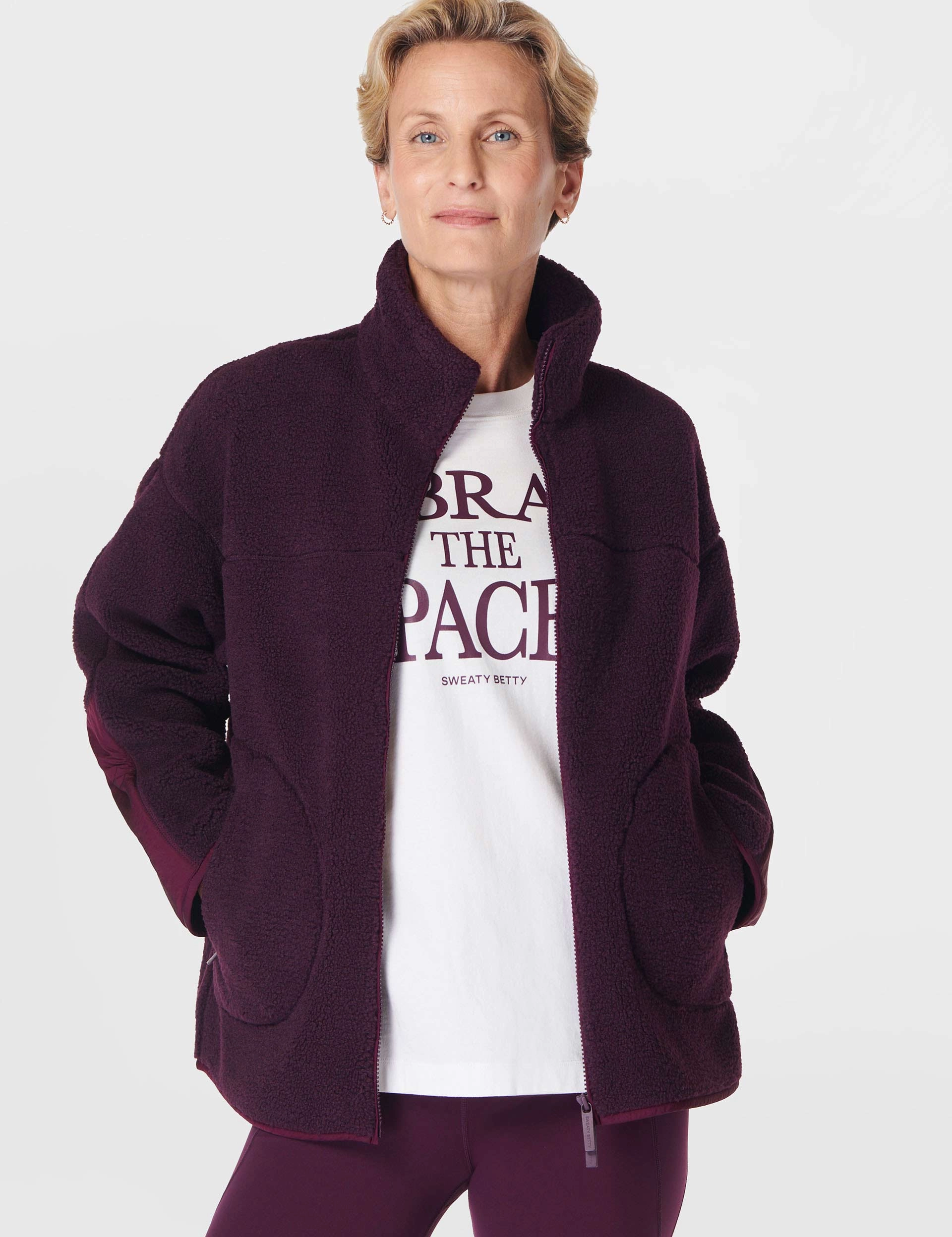 Plush Textured Zip Up - Midnight Cherry Purple