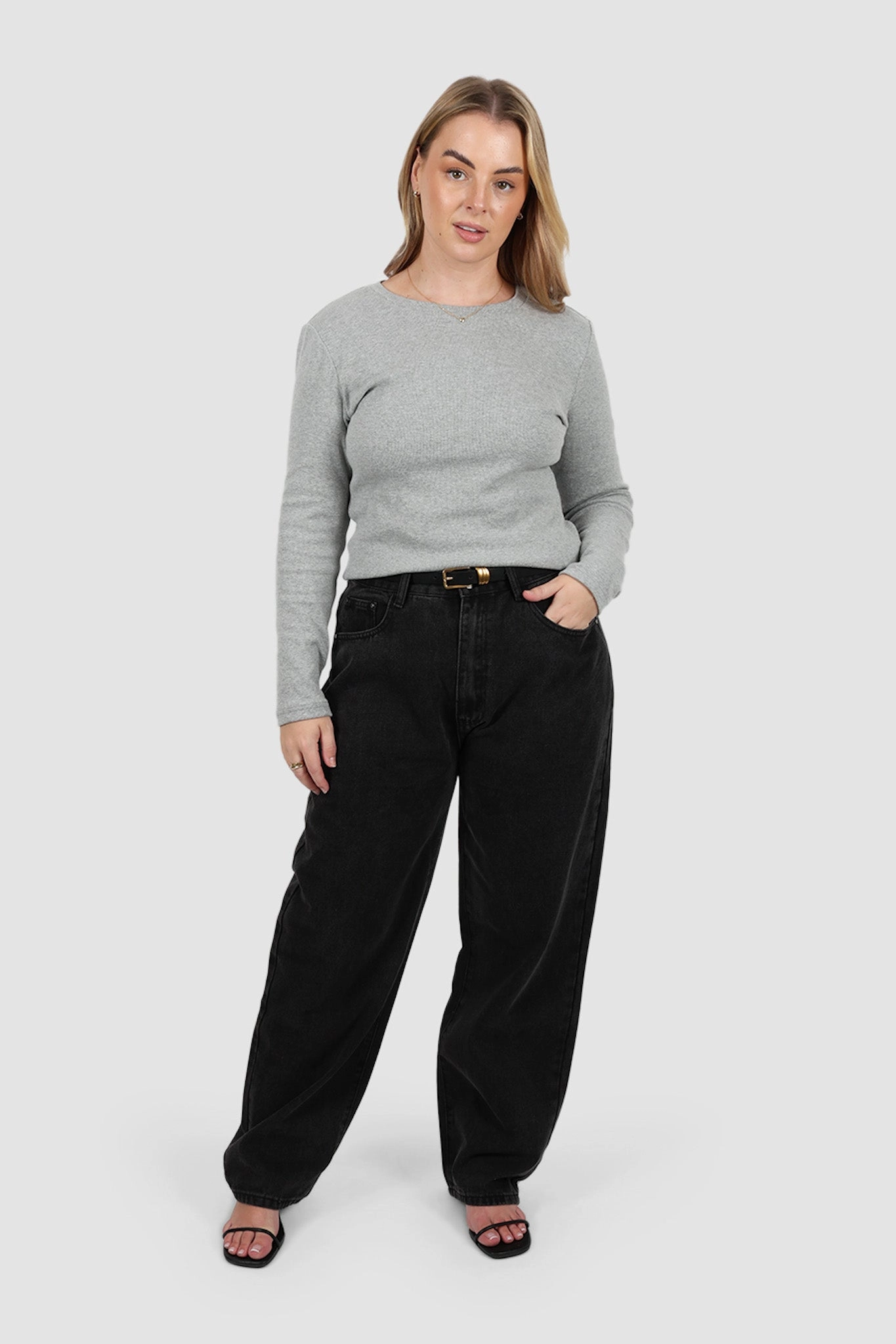 PORTLAND L/S RIB TEE GREY MARLE