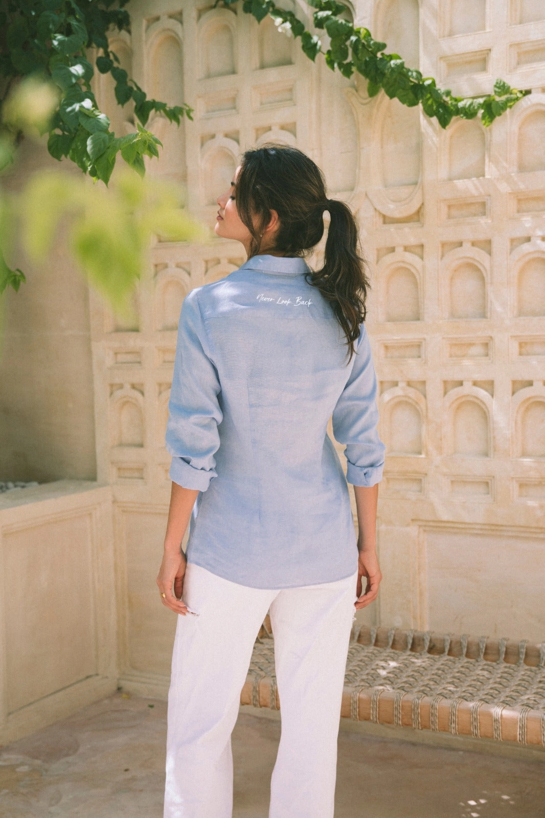 "Never Look Back" Island Linen Shirt