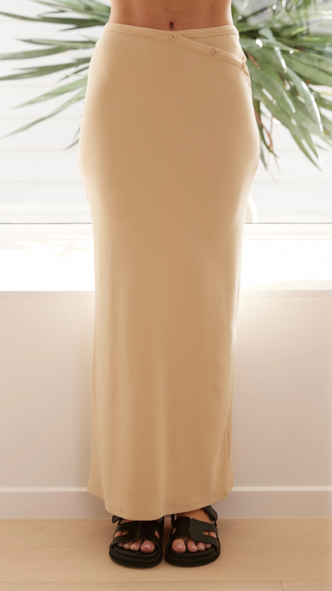 Rahela Button Top and Maxi Skirt Set  - Beige