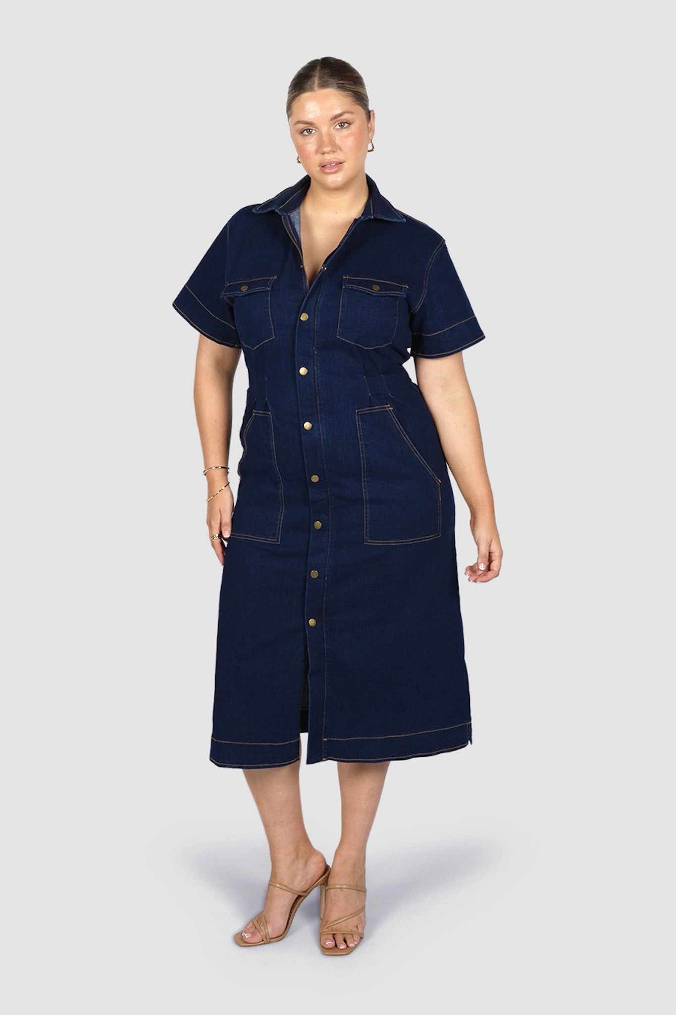 SAVEIRA DENIM MIDI DRESS MIDNIGHT