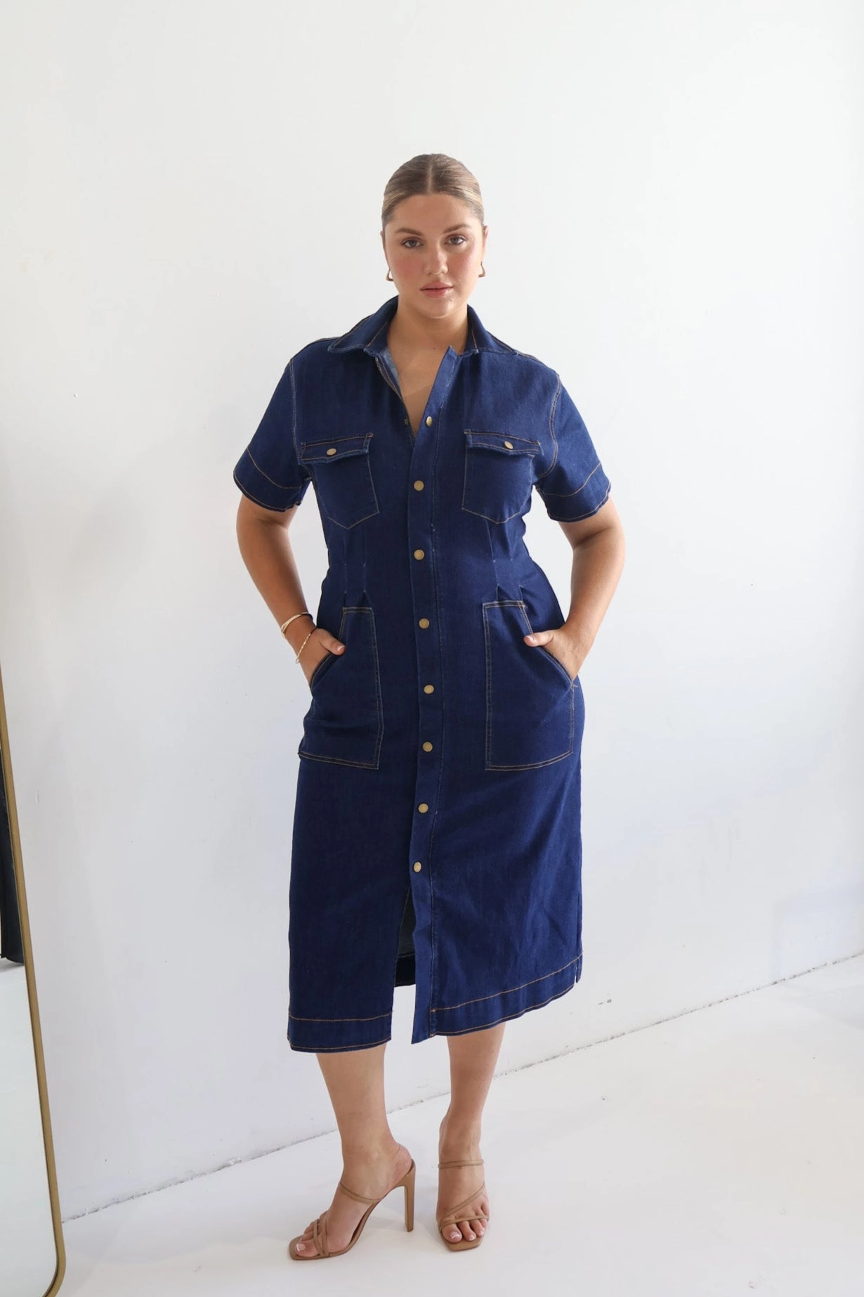 SAVEIRA DENIM MIDI DRESS MIDNIGHT