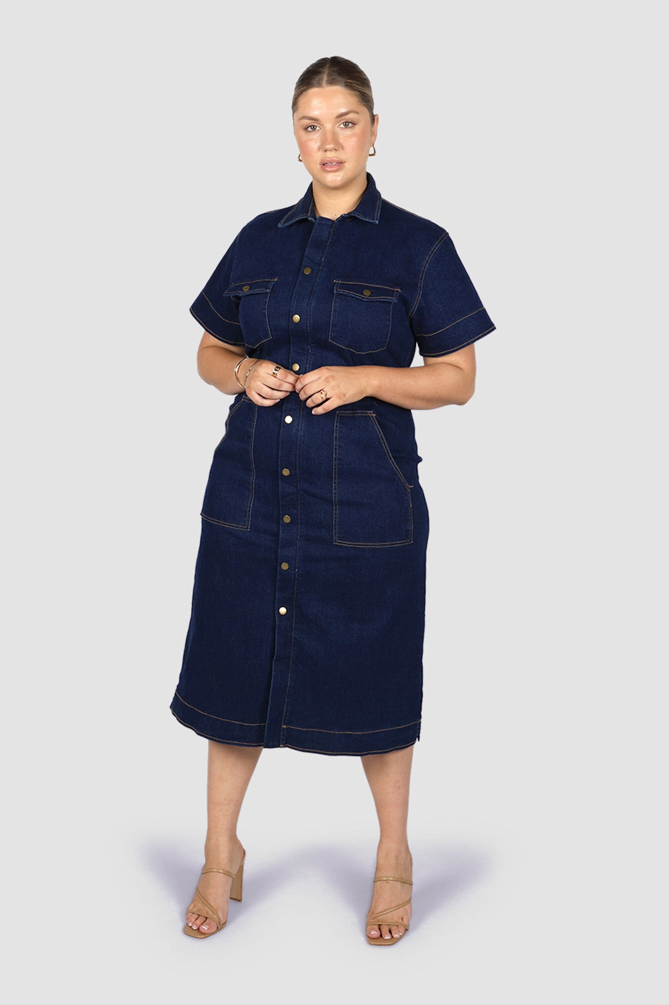 SAVEIRA DENIM MIDI DRESS MIDNIGHT