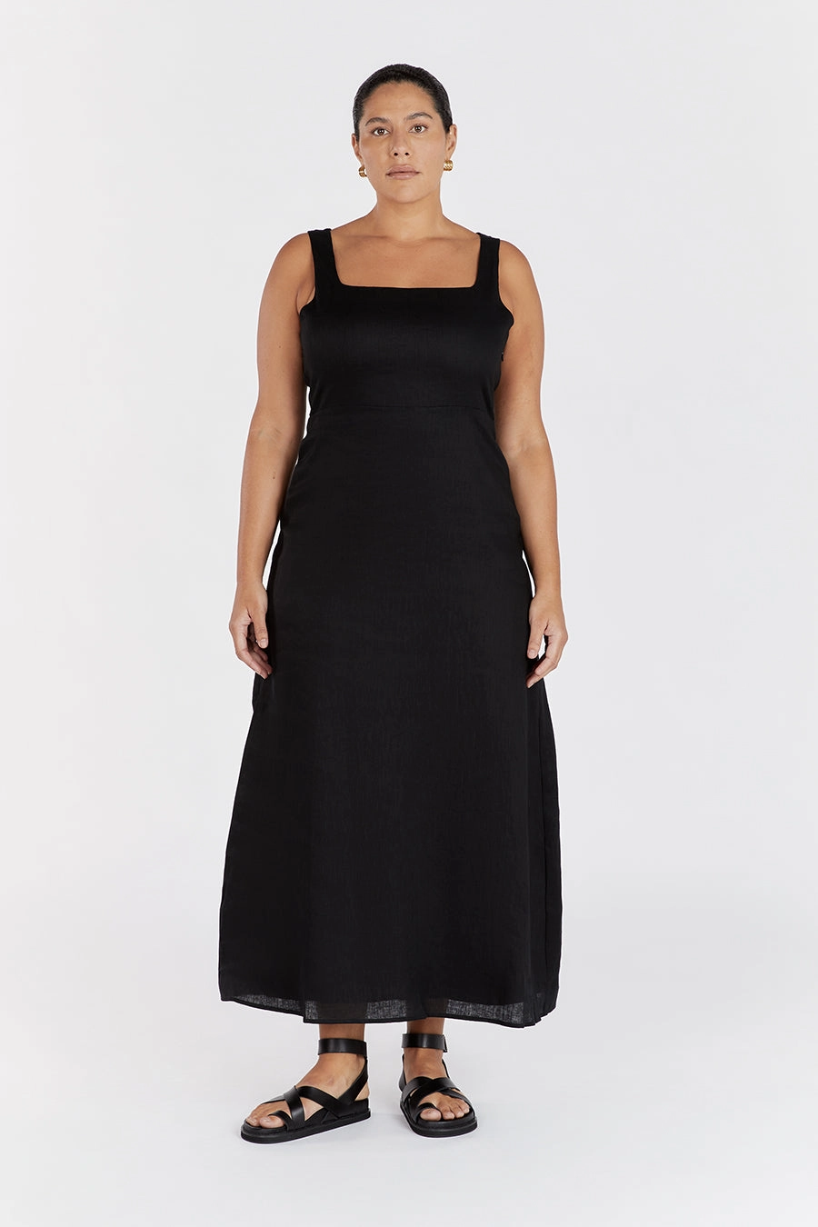 SHANNON BLACK LINEN MIDI DRESS