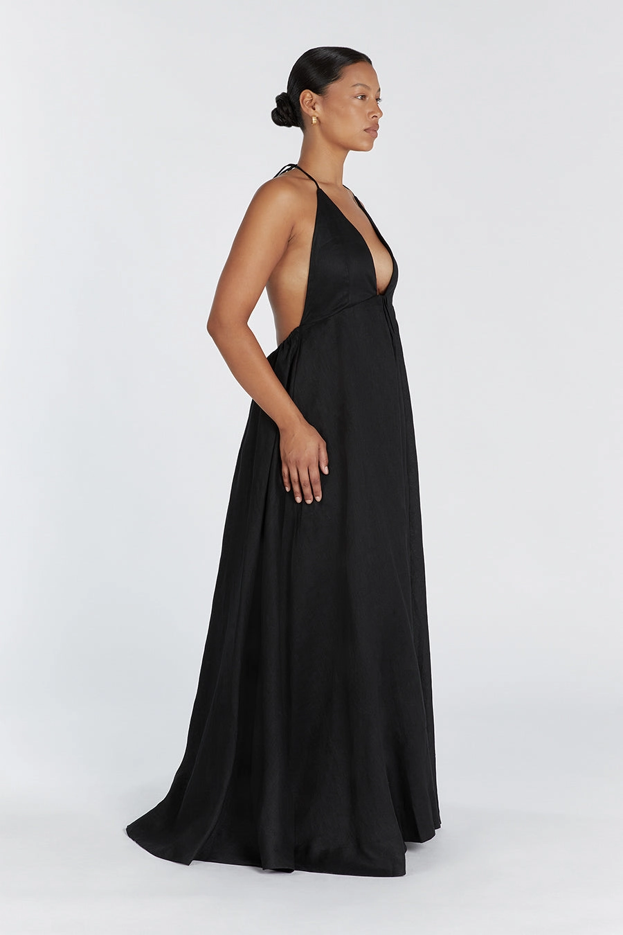 SICILY BLACK LINEN MAXI DRESS