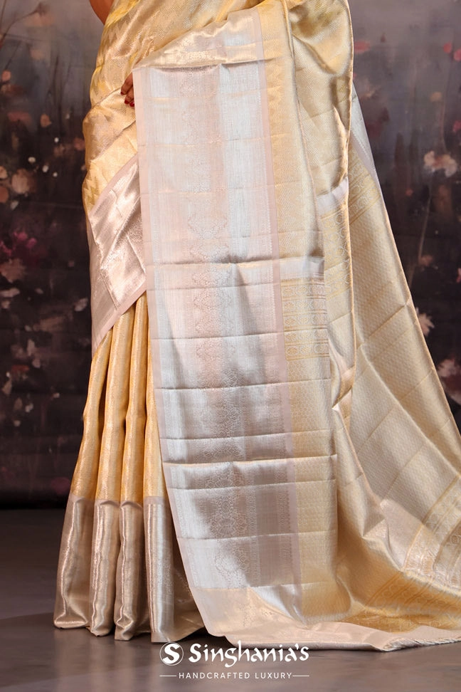 Soft Gold Floral Kanjivaram Silk Saree