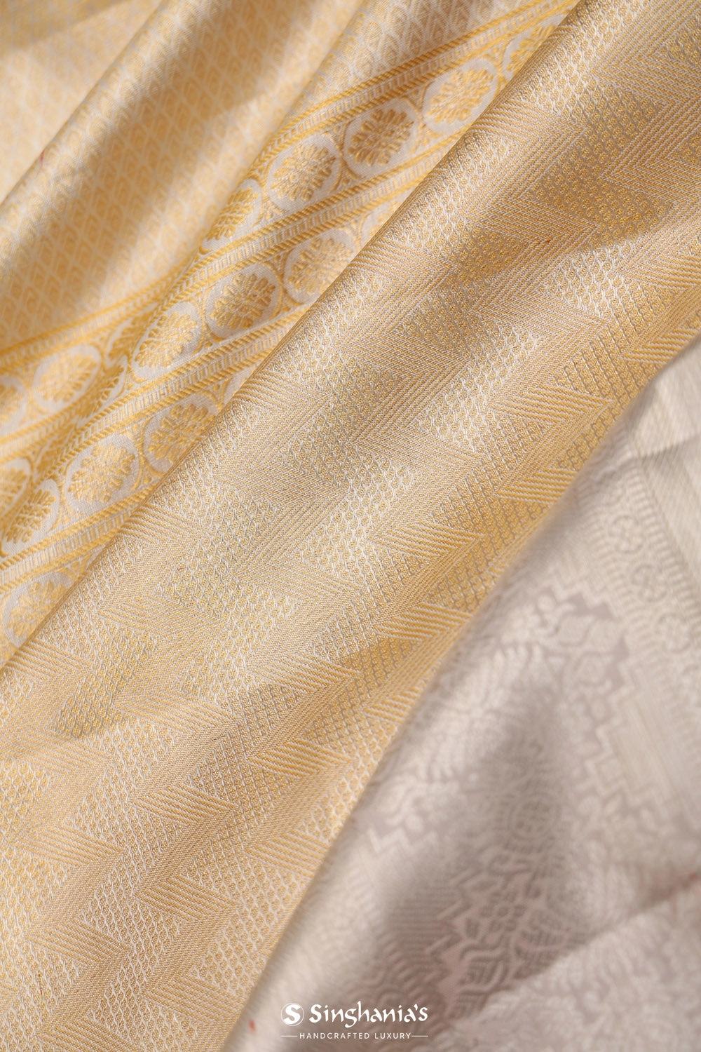 Soft Gold Floral Kanjivaram Silk Saree