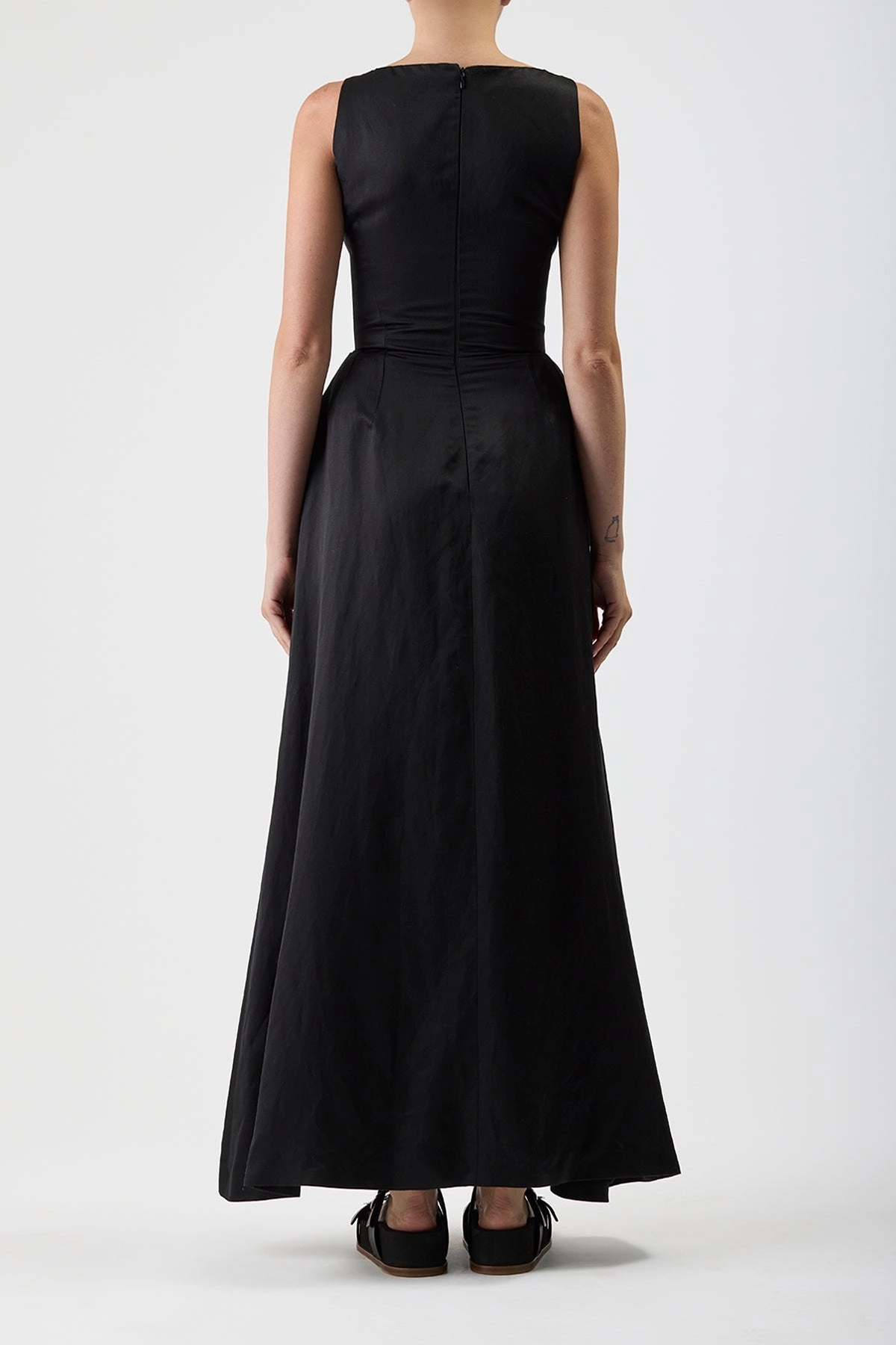 Sven Maxi Dress in Black Silk Linen Satin