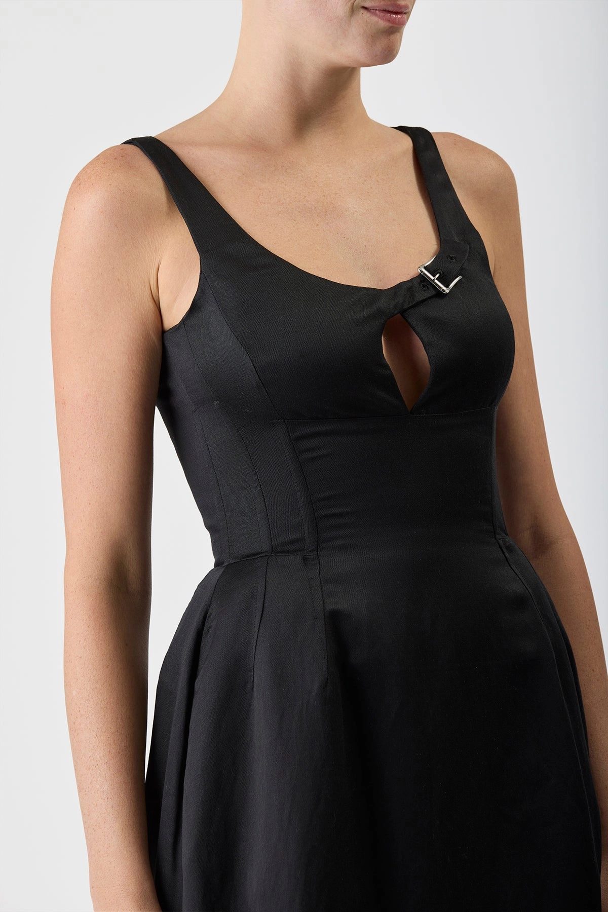 Sven Maxi Dress in Black Silk Linen Satin