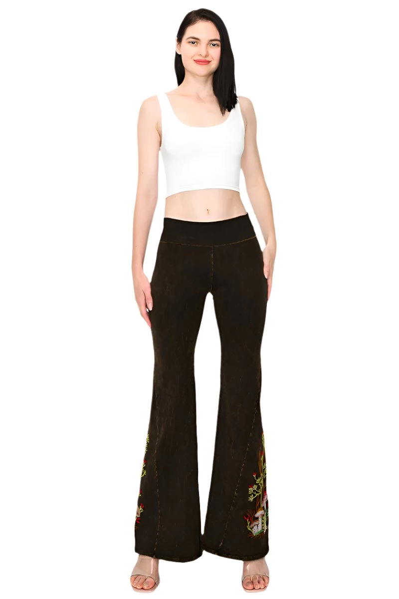 T-Party Mineral Washed Mushroom Embroidery Yoga Pant 7207CJ208