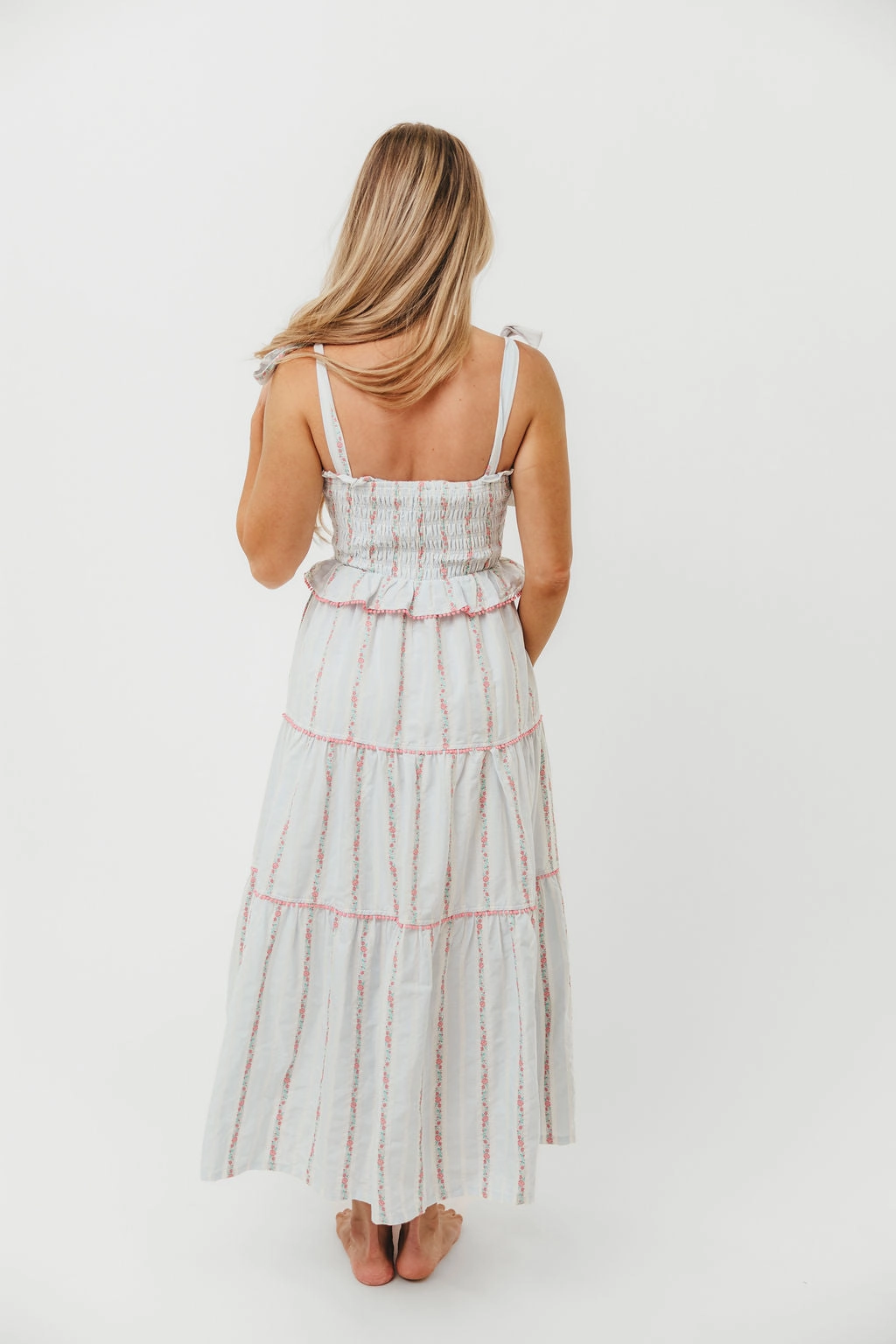 Tamara Tiered Floral Embroidered Maxi Dress in Pink Flower