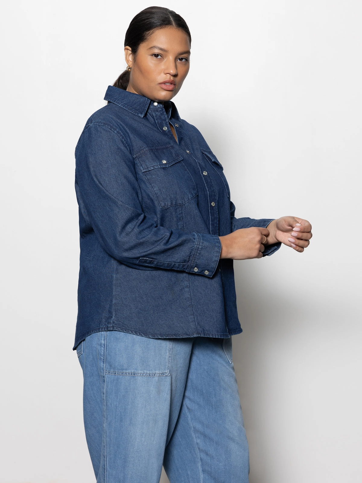 The Denim Western Shirt Blue Slate Extended Sizing