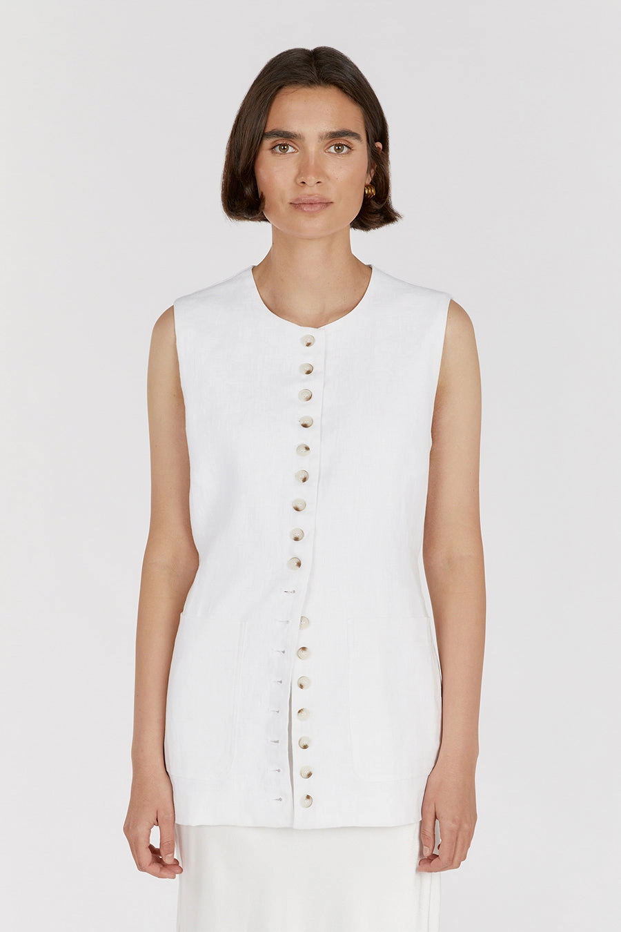TILLY WHITE LINEN LONGLINE VEST