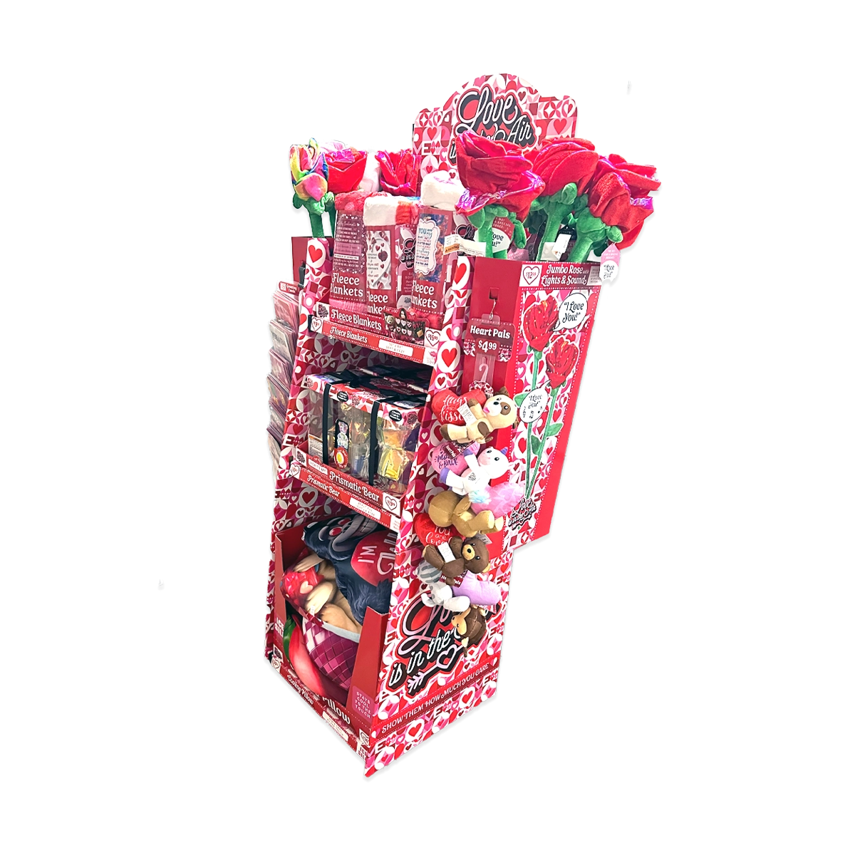 Valentine's Day Rose Plush and Gift Assortment Floor Display - 58 Pieces Per Retail Ready Display 88575